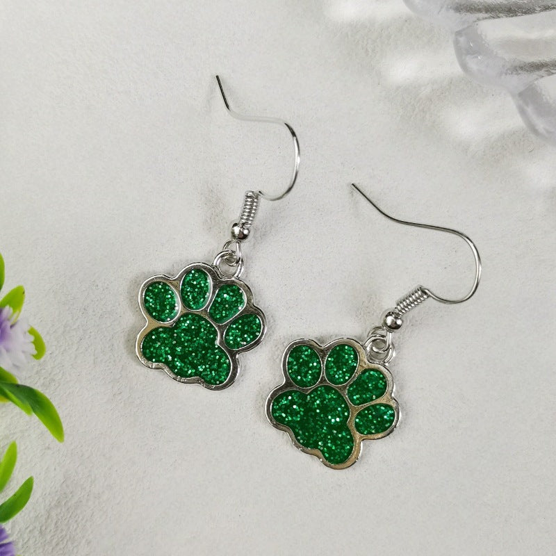 Wholesale Colorful Glitter Oil Dripping Dog Paw Earrings