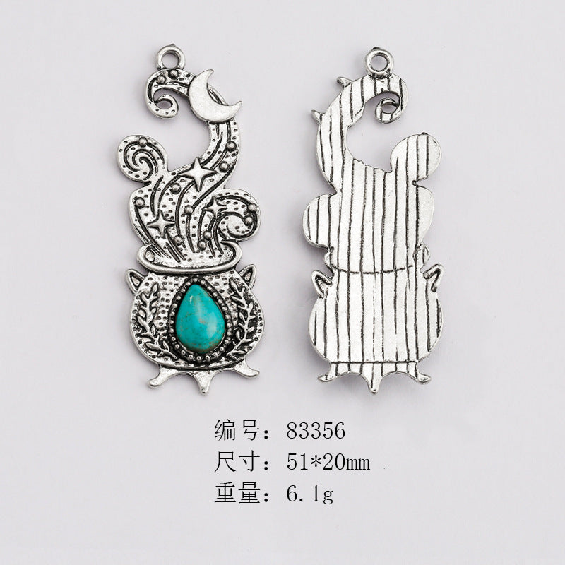 Wholesale Ethnic Retro Style Turquoise Alloy Diy Bracelet Necklace Pendant Accessories ACC-PT-Yongc003