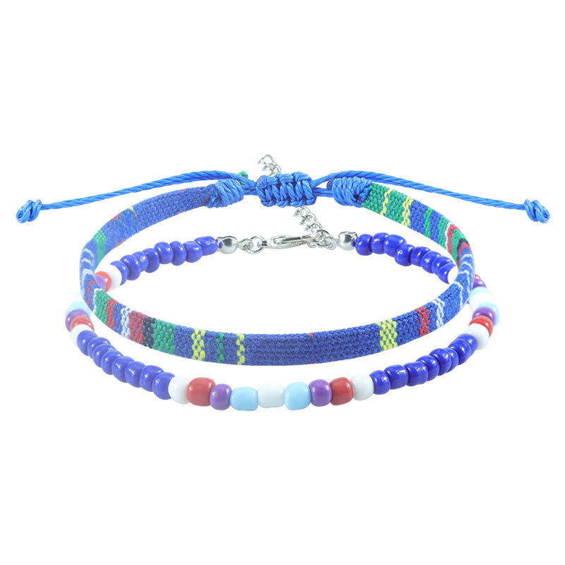 Wholesale  Bohemian style rice bead woven anklet colorful fabric foot decoration
