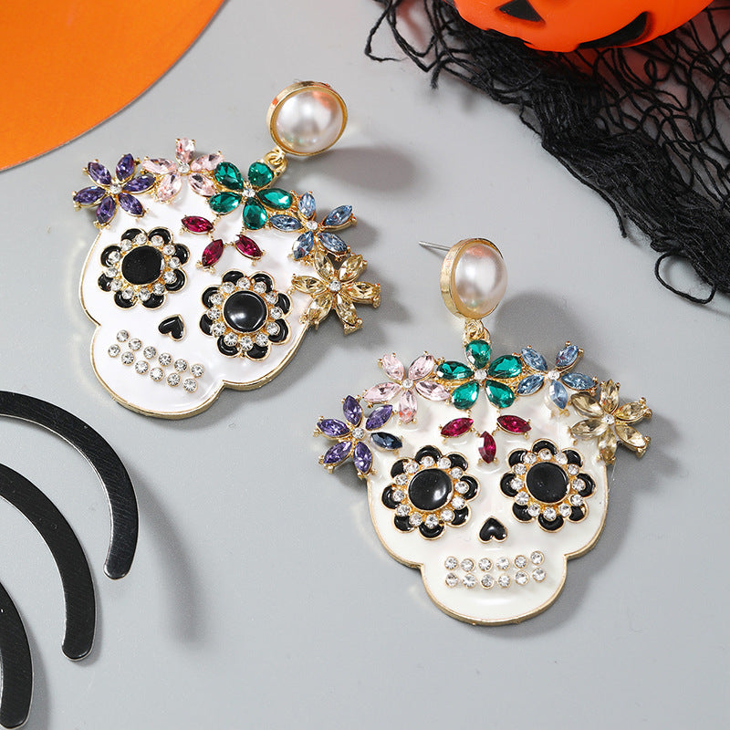 Wholesale Halloween Diamond Oil Dripping Skull Earrings ACC-ES-Haoc008