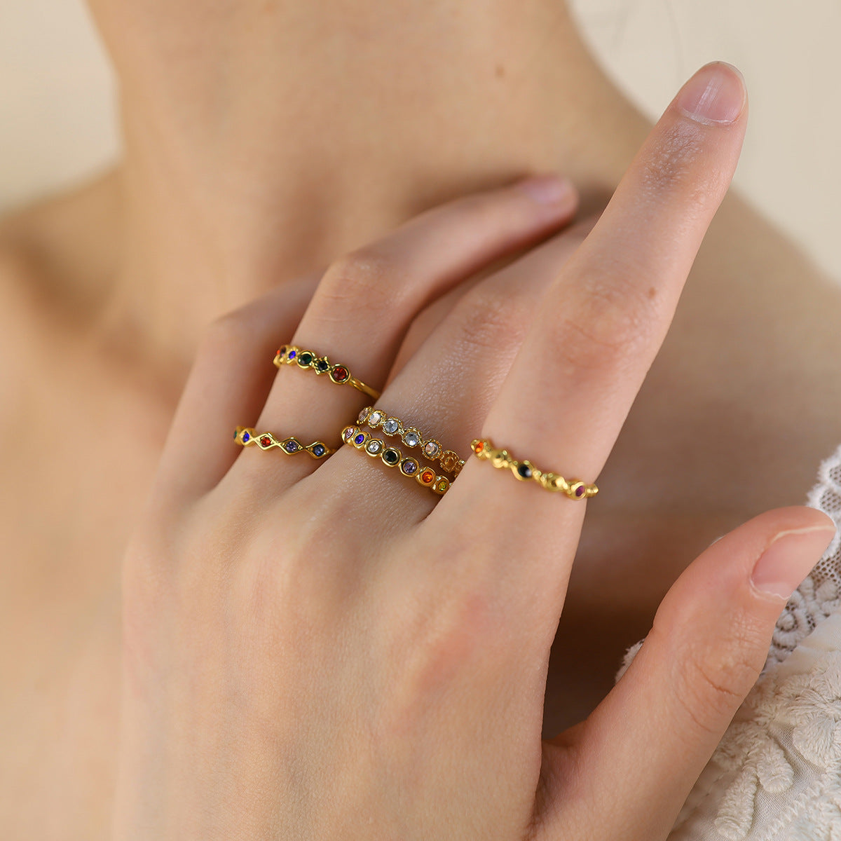 Wholesale geometric titanium steel ring 18K gold  ring