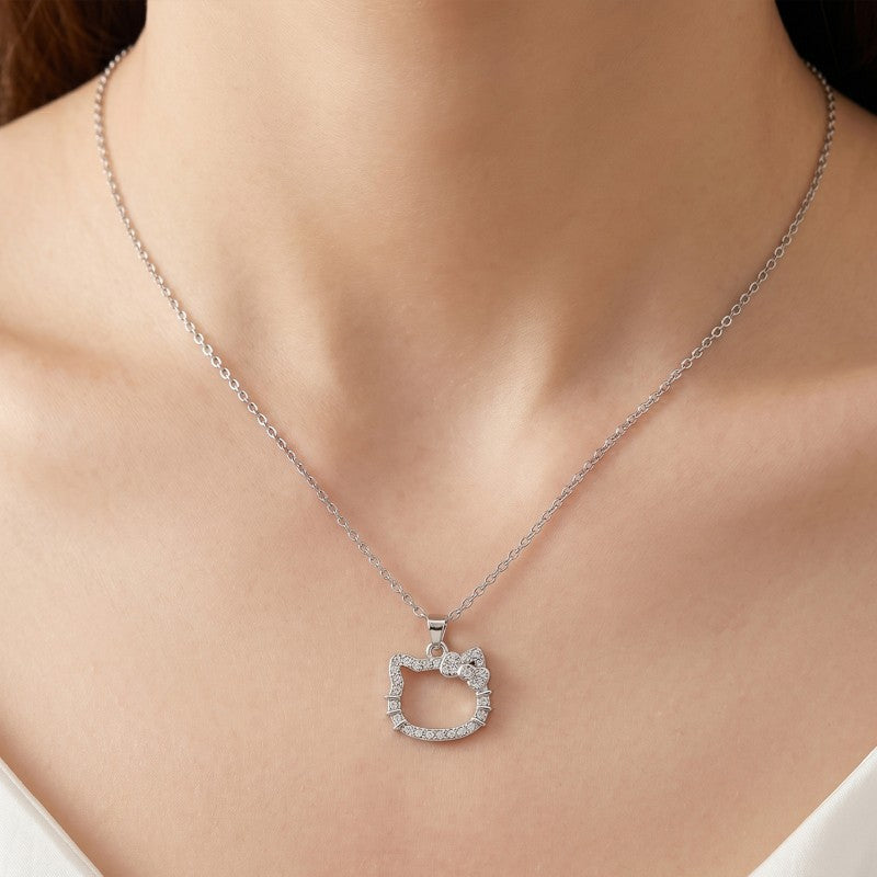 Wholesale Japanese Style Cat Hollow Pendant Necklace Alloy Zircon Collarbone Chain Women S Fashion Jewelry For Boutique Resale