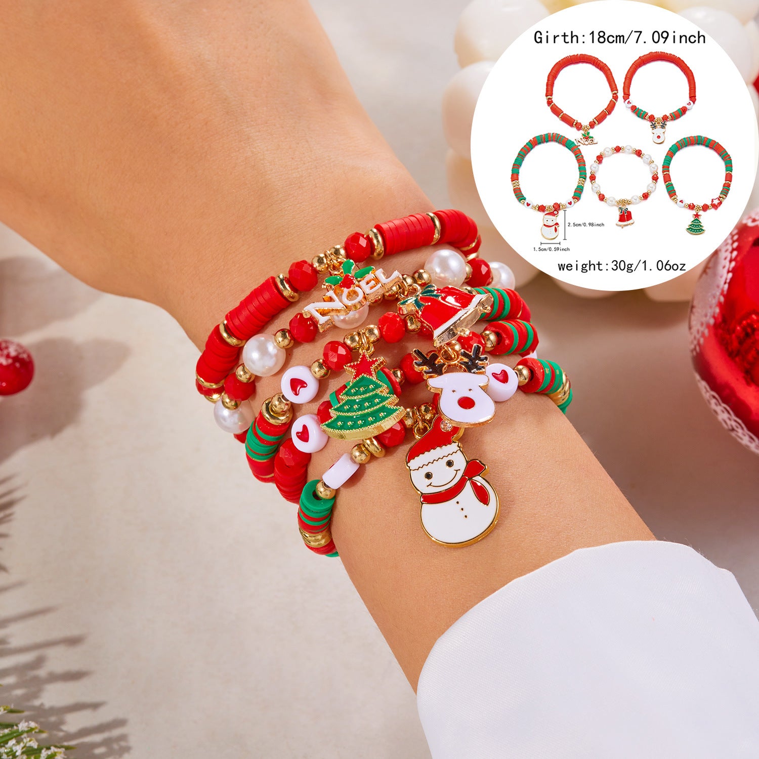 Wholesale Christmas Letter Contrast Color Soft y Beaded Bracelet