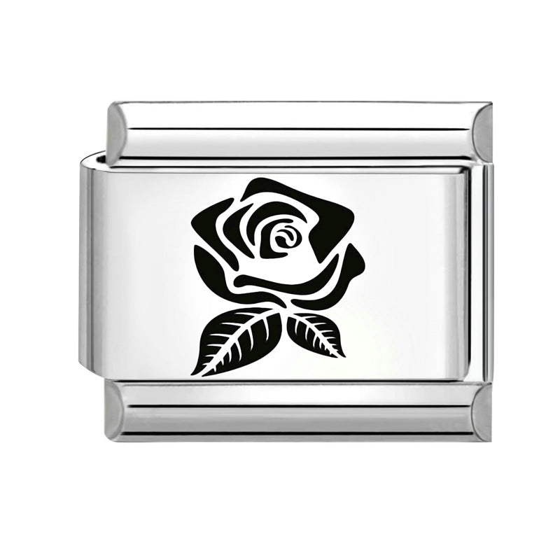 Wholesale Italian Charm Bracelet 9mm DIY Splicing Removable Black and White Lettering Stainless Steel Composable Bracelet