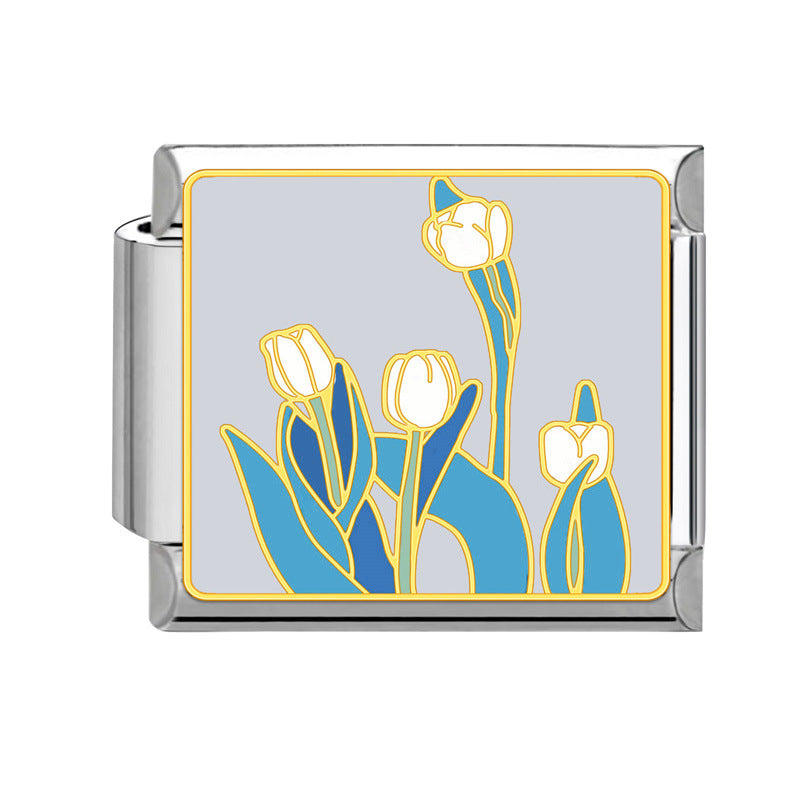 Wholesale Italian Modular Bracelet 9mm DIY Splicing Removable Stainless Steel Flower Combinable Bracelet