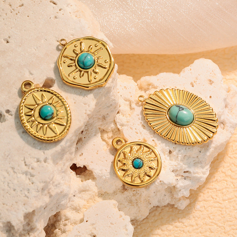 Wholesale Stainless steel vintage pendant inlaid with turquoise charms