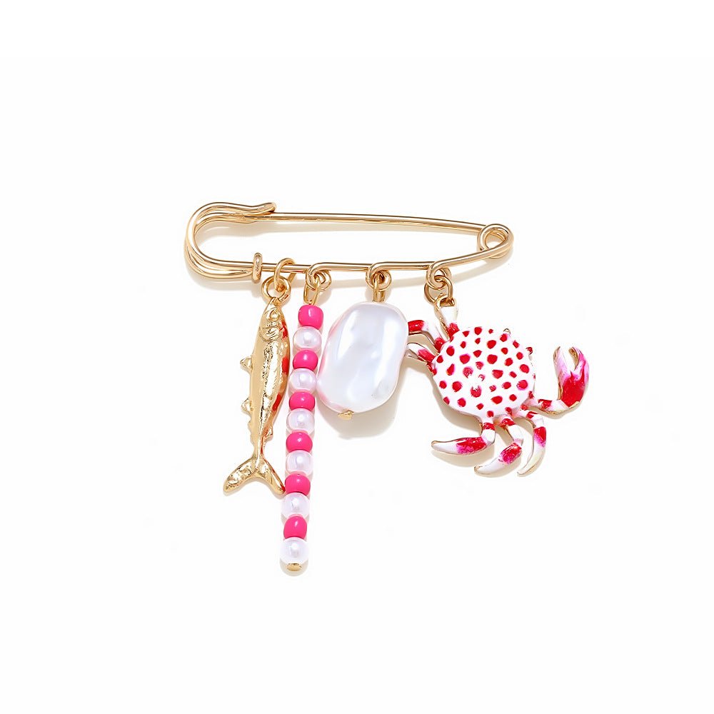 Wholesale Colorful crab and tropical fish brooches with a sweet and whimsical ocean theme