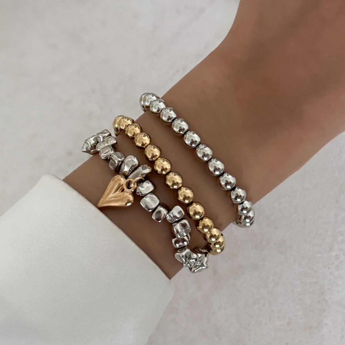 Wholesale Heart Shaped Irregular Bead Layered Bracelet Mixed Color Women' s Jewelry Accessory