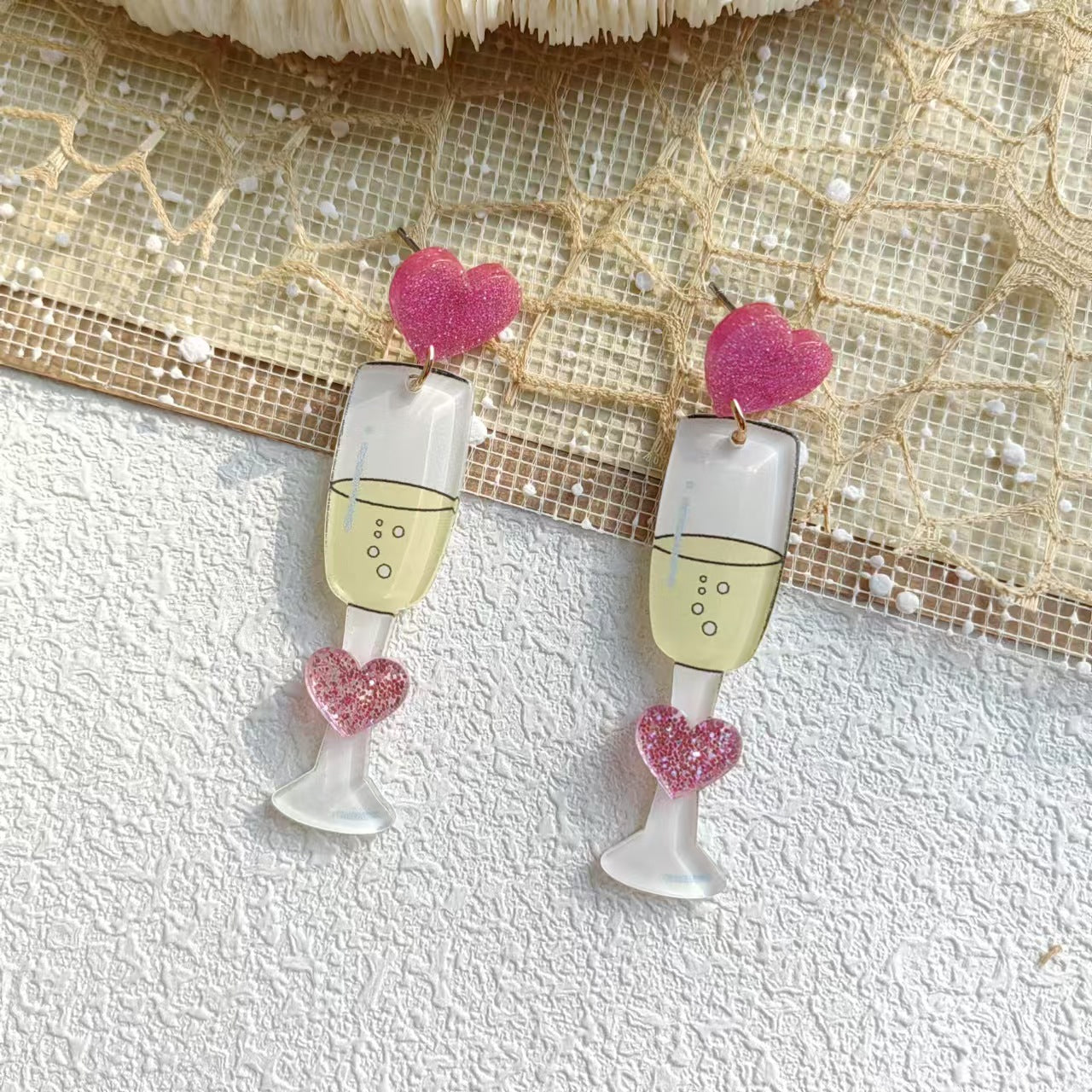 Wholesale Acrylic Valentine's Day Love Red Wine Cup Cute Pendant Earrings