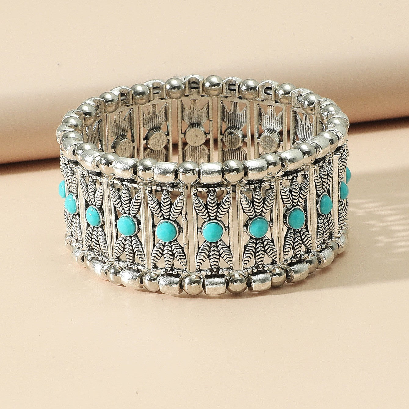 Wholesale Ethnic Style Retro Alloy Turquoise Elastic Bracelet Bohemian Bracelet ACC-BT-JunJie004