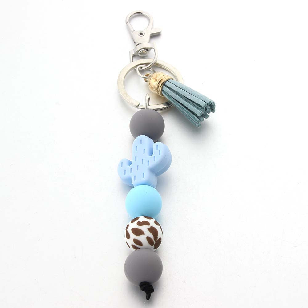 Wholesale Cartoon Cactus Silicone Beaded Keychain ACC-KC-JinAn005