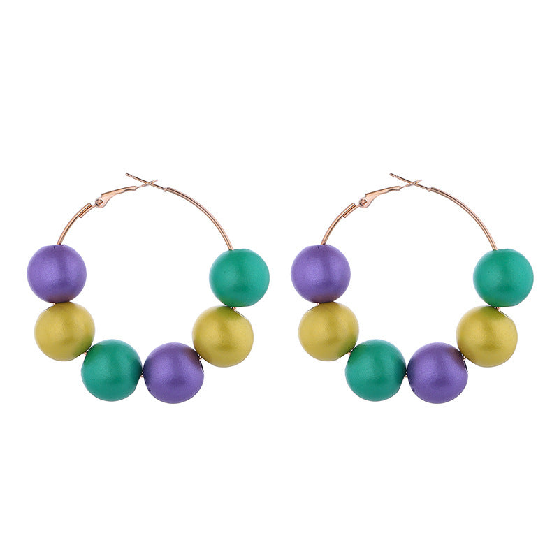 Wholesale Mardi Gras Iris Feather Mask Crown Pearlescent Beaded Large Earrings