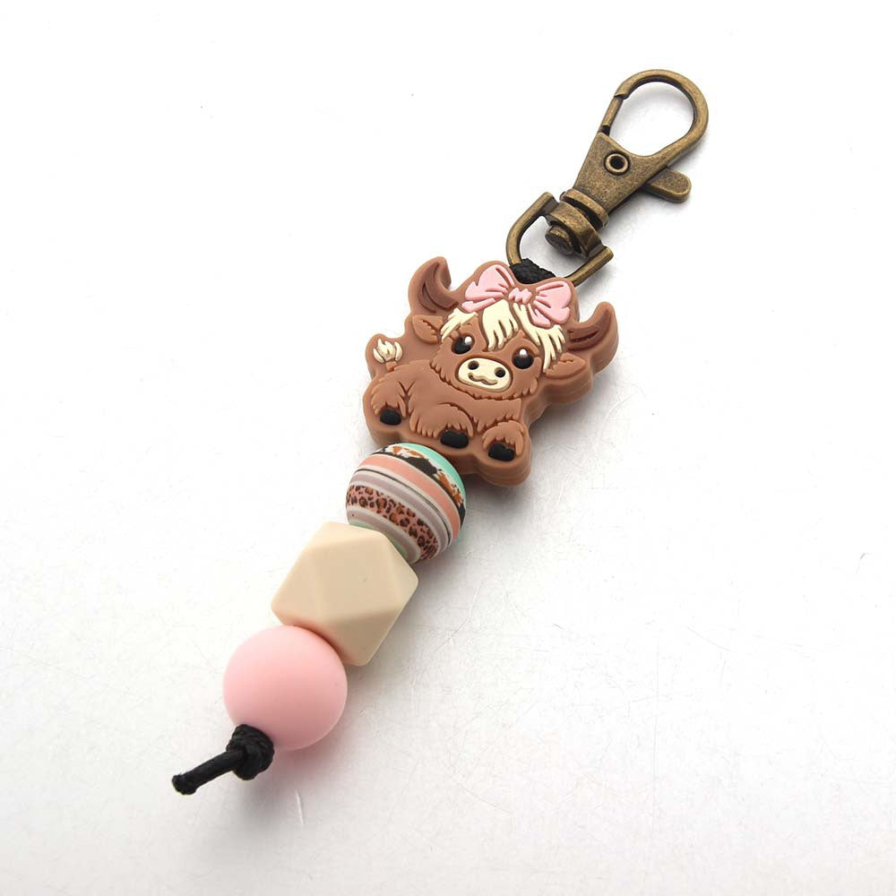 Wholesale Cartoon Cow Silicone Beaded Keychain Cute Keychain ACC-KC-JinAn009