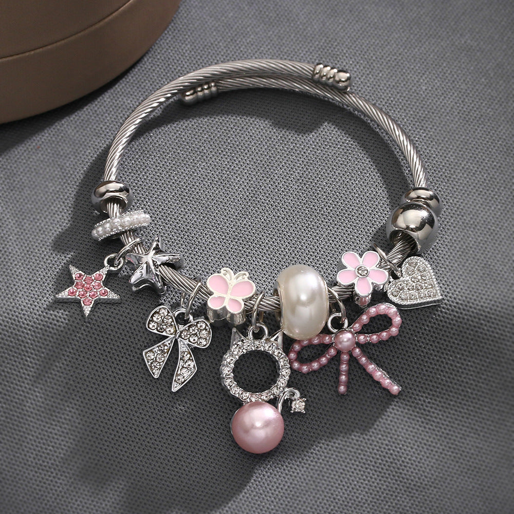 Wholesale Zinc Alloy Pink Pearl Cat Cartoon Bracelet Fashion Jewelry Accessory For Everyday Wear