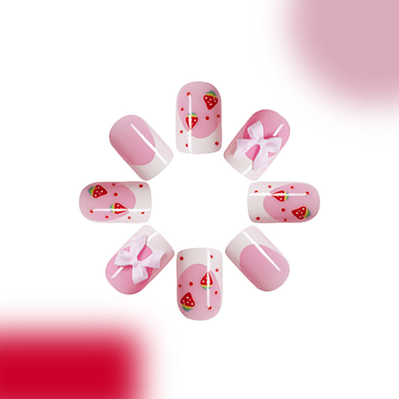Wholesale 24 Pieces/box Nail Stickers Bow Strawberry Manicure Press-on Nails Kits ACC-NS-GuaiXL012