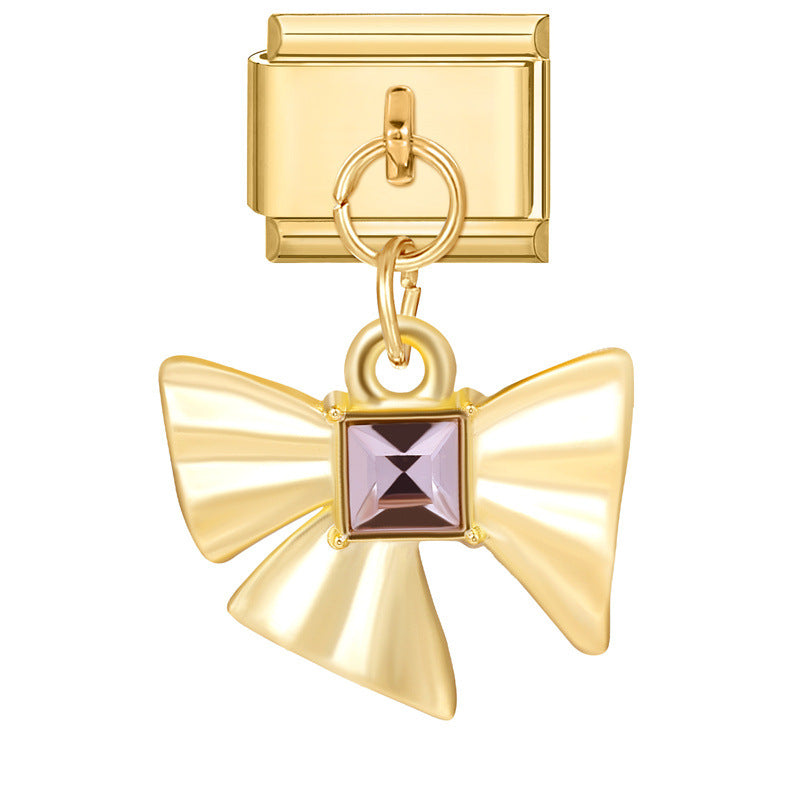 Wholesale  Bow  Italian Charm Bracelet 9mm DIY Creative Gold Bottom Stainless Steel Composable Bracelet