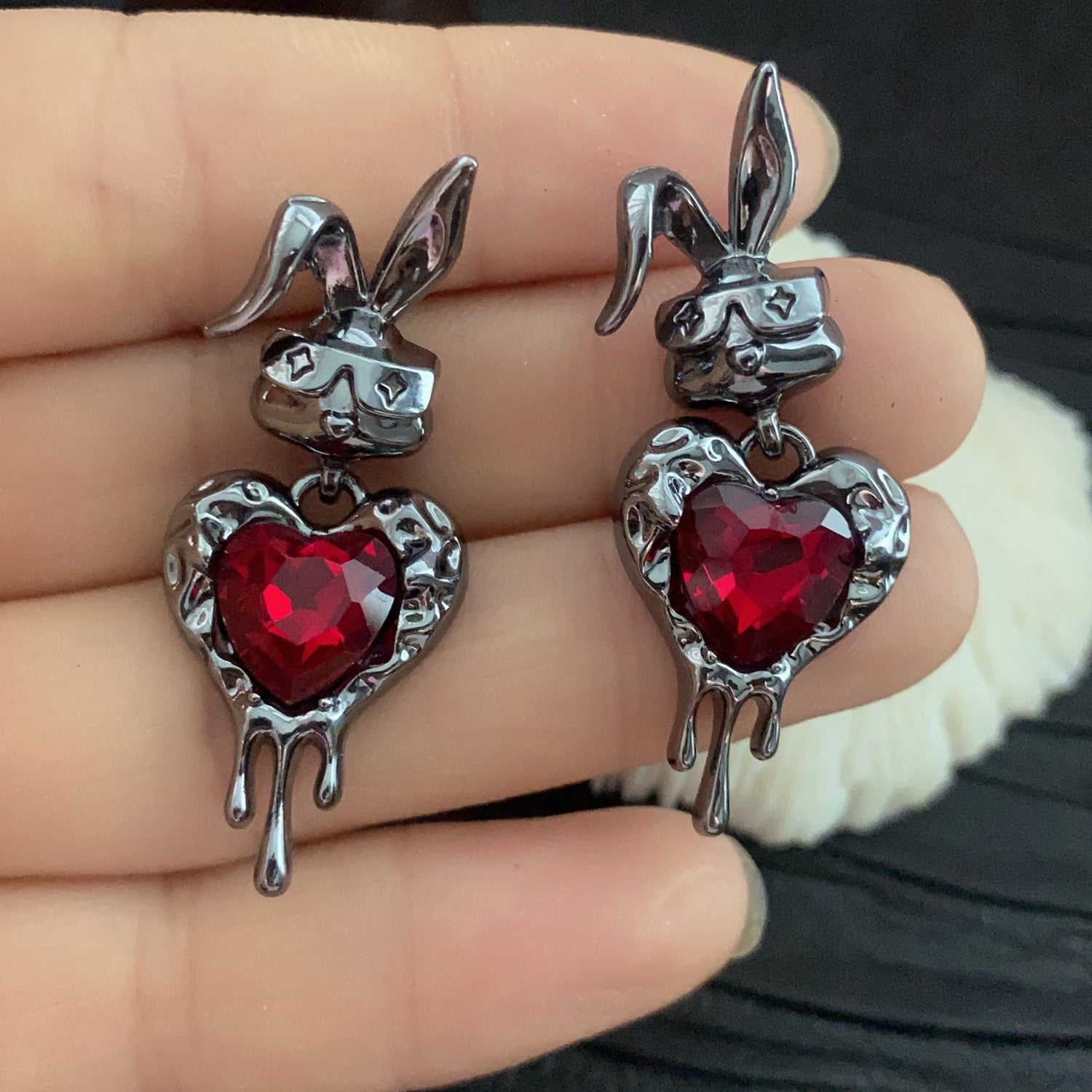 Wholesale  Rabbit Red Zirconium Love Earrings