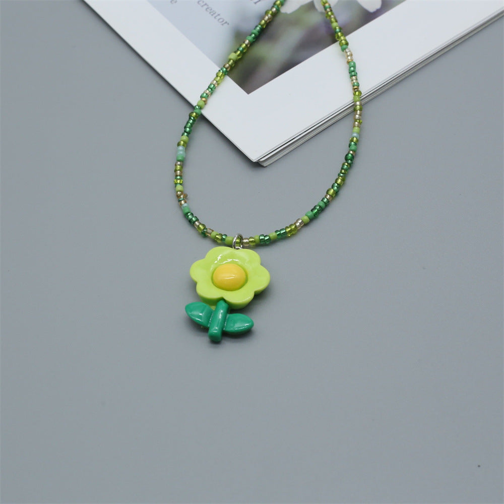 Wholesale  cute girl small rice beads necklace sunflower flower pendant clavicle chain