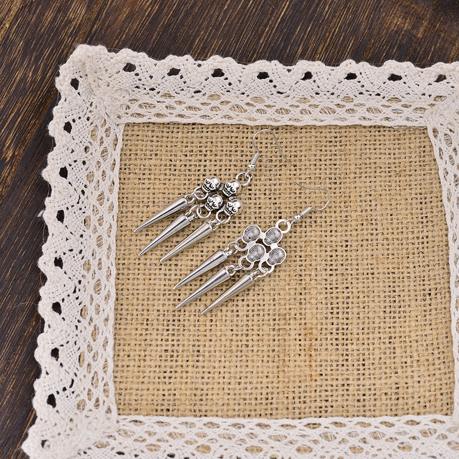 Wholesale Vintage  Antique Silver Skull  Earrings Zinc Alloy Boutique Jewelry