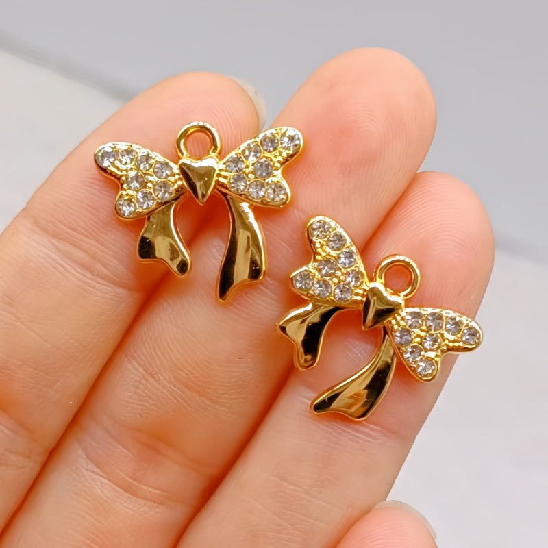 Wholesale 10pcs Casual Bow Pendant Accessories Diamond Small Pendant Alloy Accessories DIY Bracelet Jewelry Necklace Clothing Materials