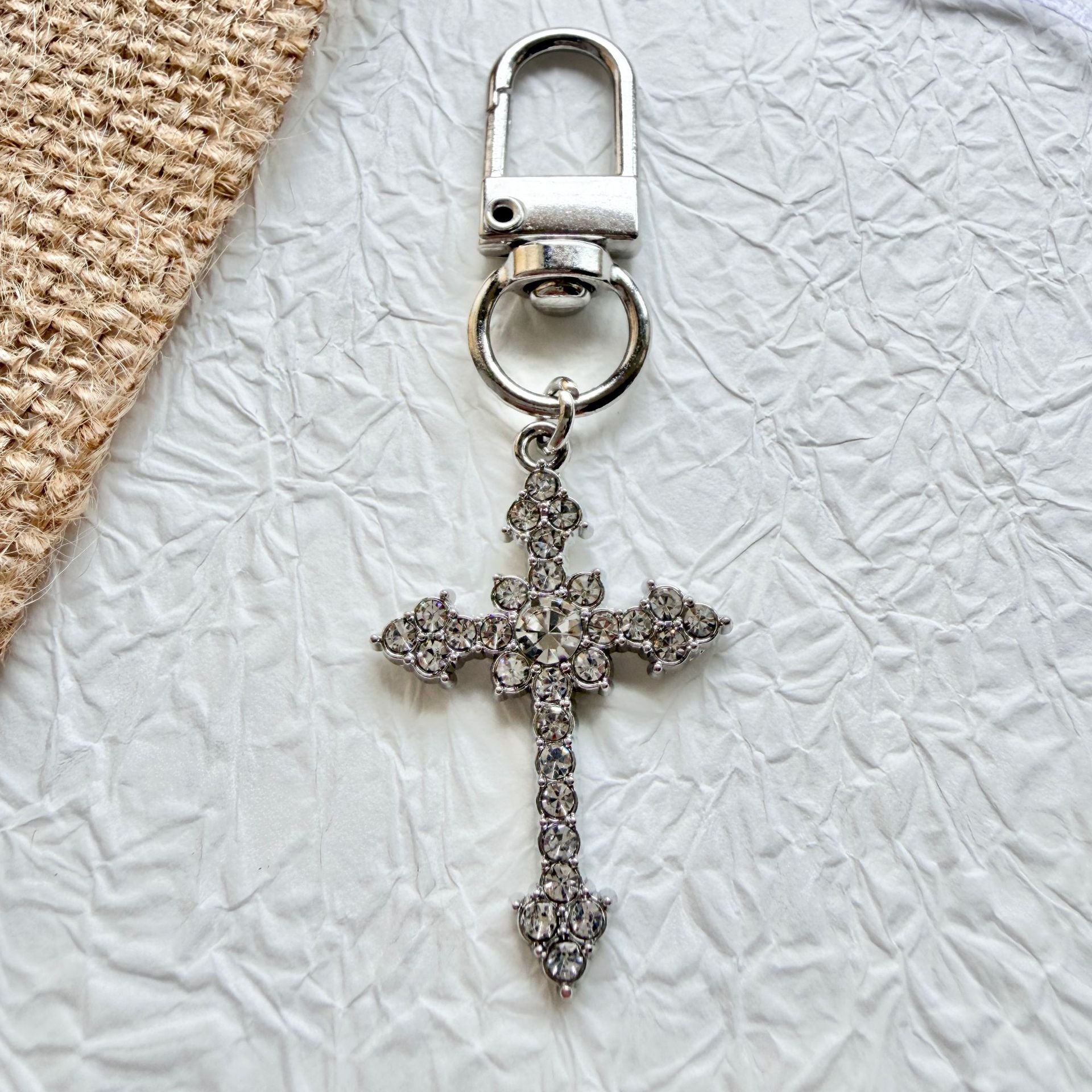 Wholesale Y2K Rhinestone Cross Keychain Alloy Black Bag Charm Gift