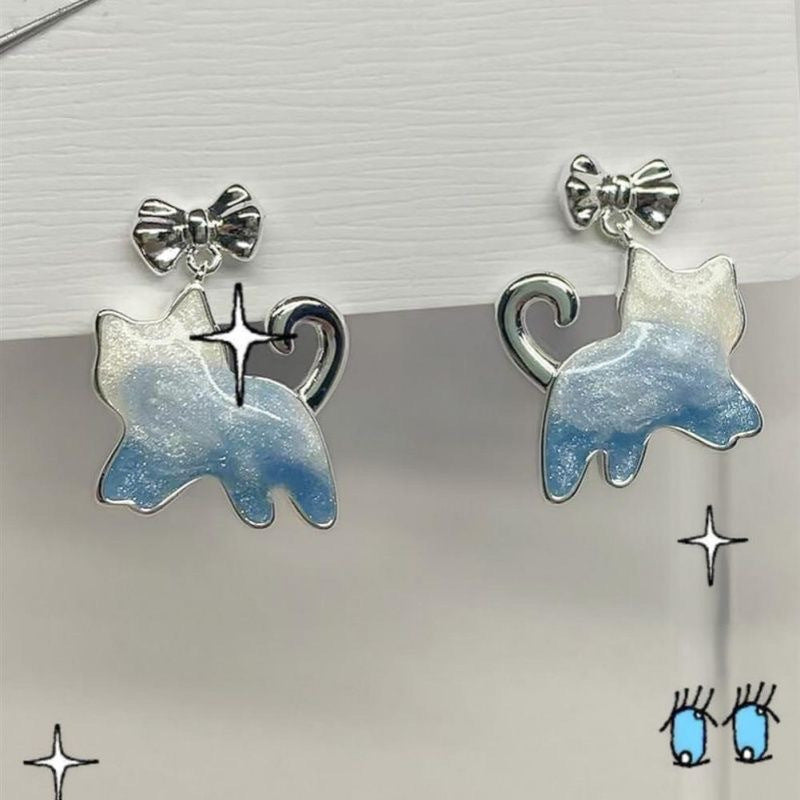 Wholesale Cute Cat Fish Earrings,  Retro Asymmetrical Korean Style,  Alloy Earrings for Women,  Party Accessory