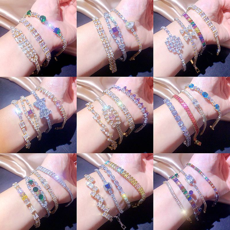 Wholesale Random Color 10pcs Sparkling Zircon Bracelet Crystal Diamond Hand Jewelry ACC-BT-Pabo002