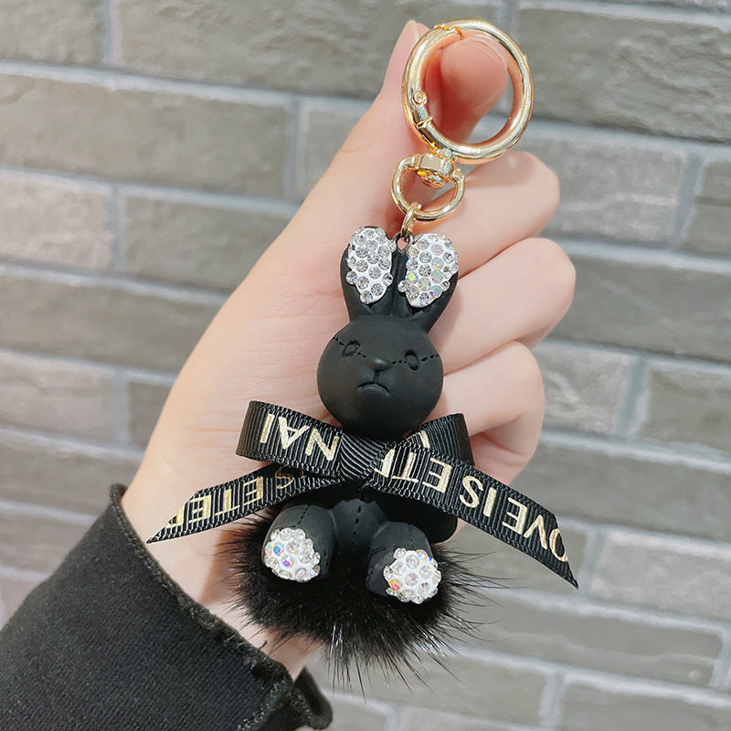 Wholesale Cartoon Fur Ball Dot Diamond Rabbit Zinc Alloy Keychain Lanyard Keychain ACC-KC-ShuoT019