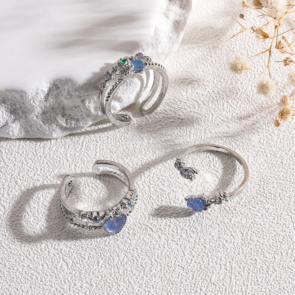 Wholesale Love Moonlight Sea Blue Zircon Open Ring