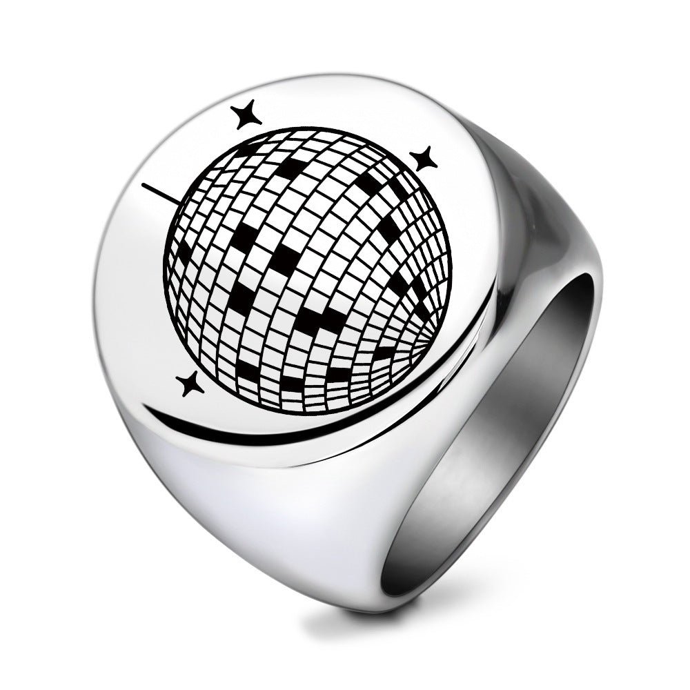 Wholesale titanium steel round smooth laser personalized earth ring