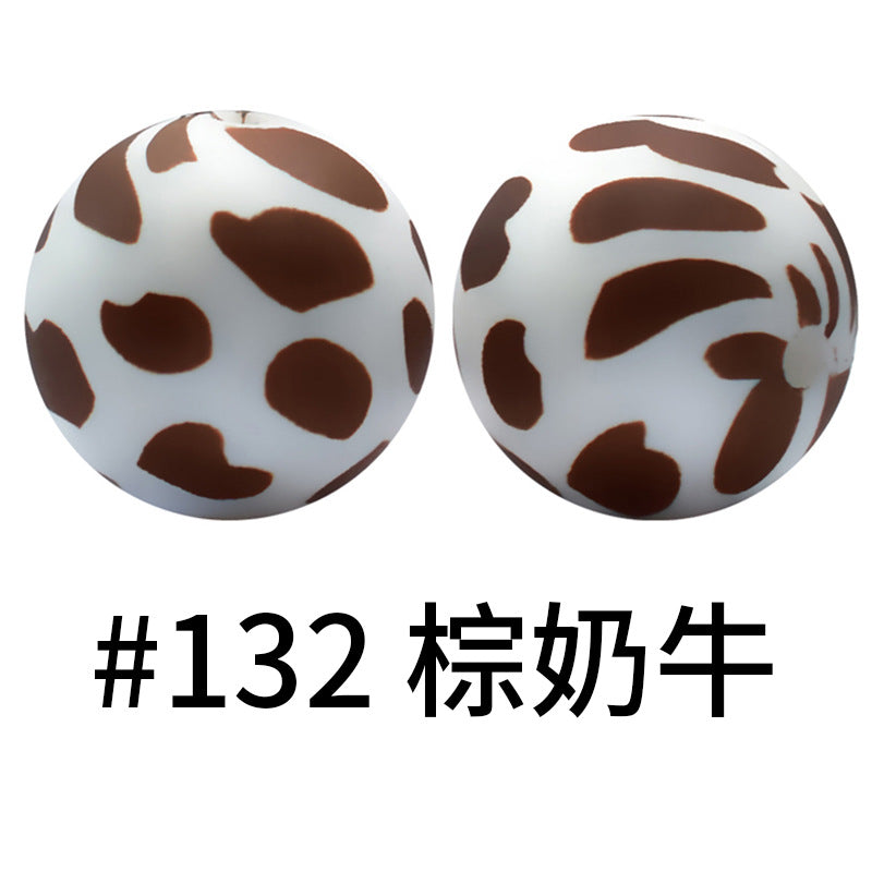 Wholesale 50pcs 15mm Western Style Leopard Skull Color Aztec Printed Silicone Balls Beads ACC-BDS-HeSheng006