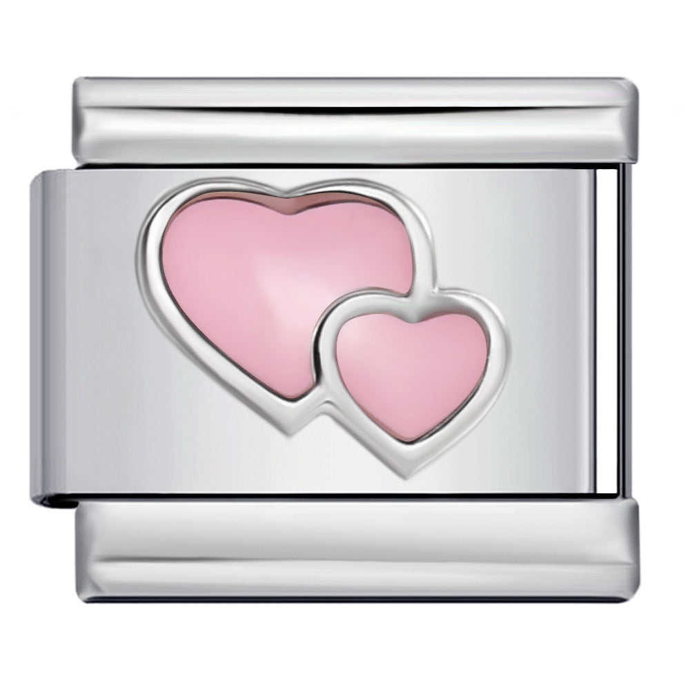 Wholesale  Italian Charm Bracelet 9mm DIY  colorful enamel double heart  Creative Stainless Steel Composable Bracelet