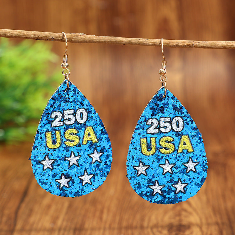 Wholesale American 250th Anniversary Sequin Teardrop Earrings