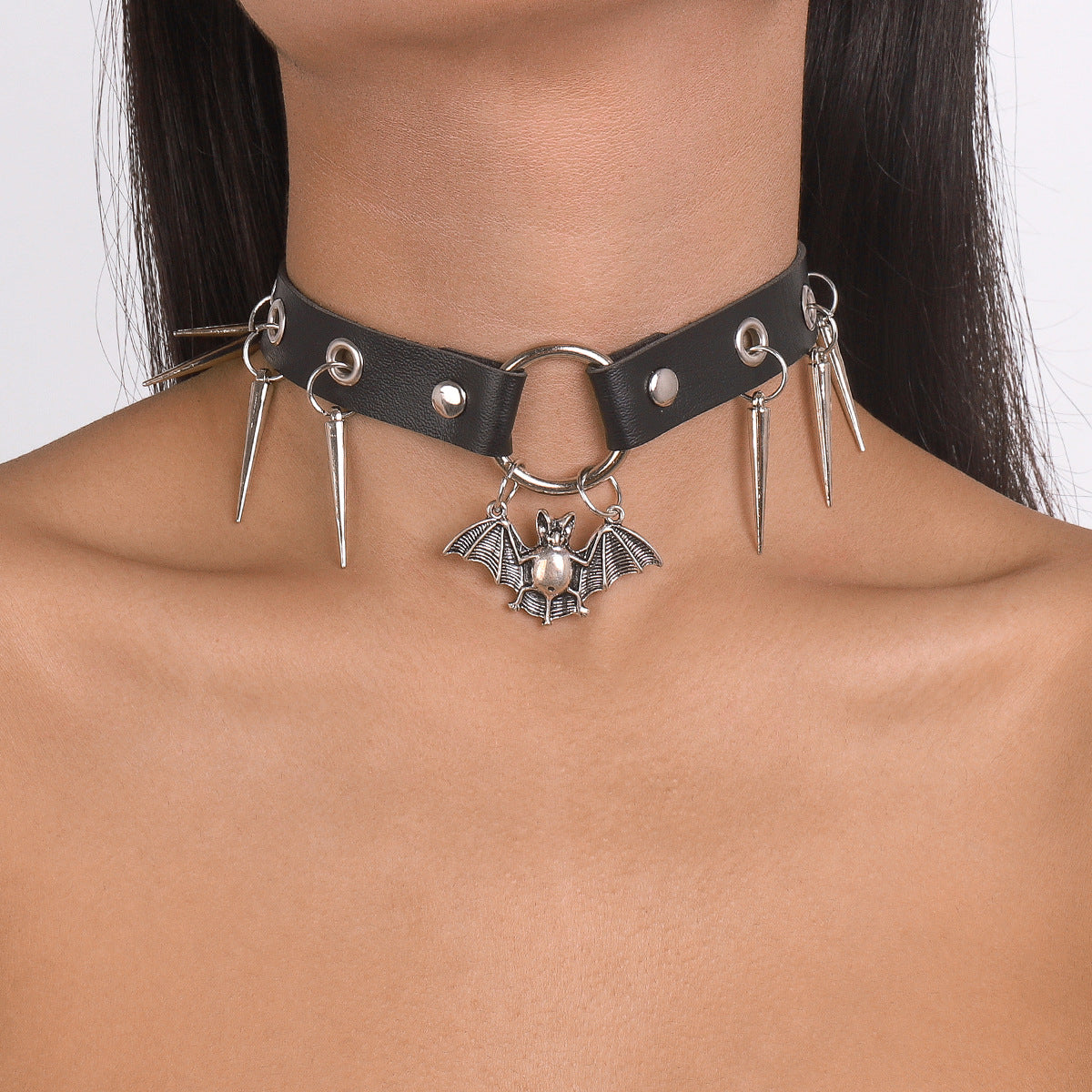 Wholesale  Punk Rock Fan Necklace Chain Gothic Leather Hip Hop Snake Rivet Bondage Collar Chain