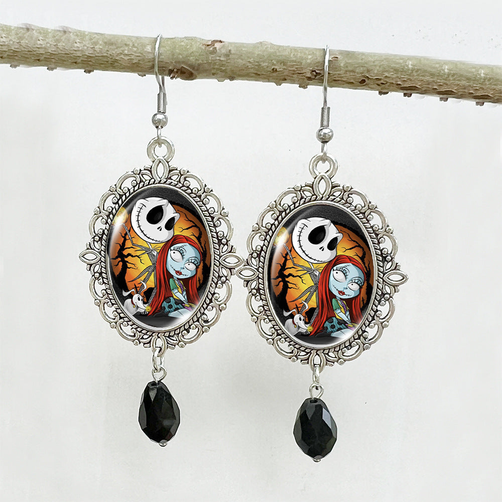 Wholesale Halloween Stainless Steel Ear Hook Oval Lace Metal Earrings ACCVIP-ES-XiangLian004