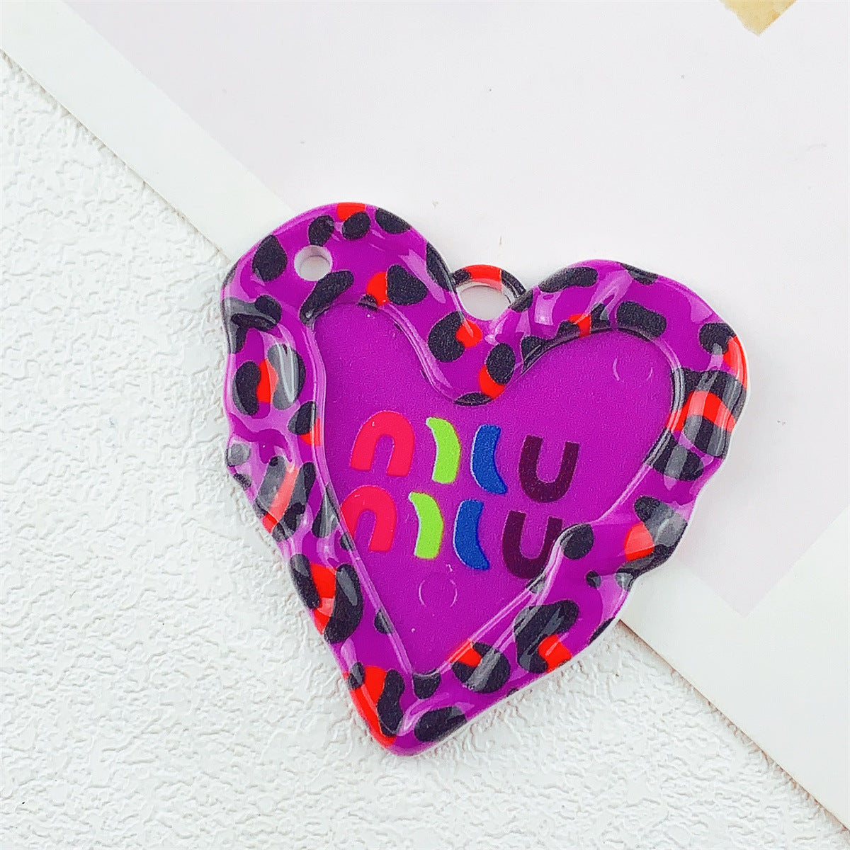 Acrylic Double-Sided Printed Colorful Leopard Print Large Heart Pendant