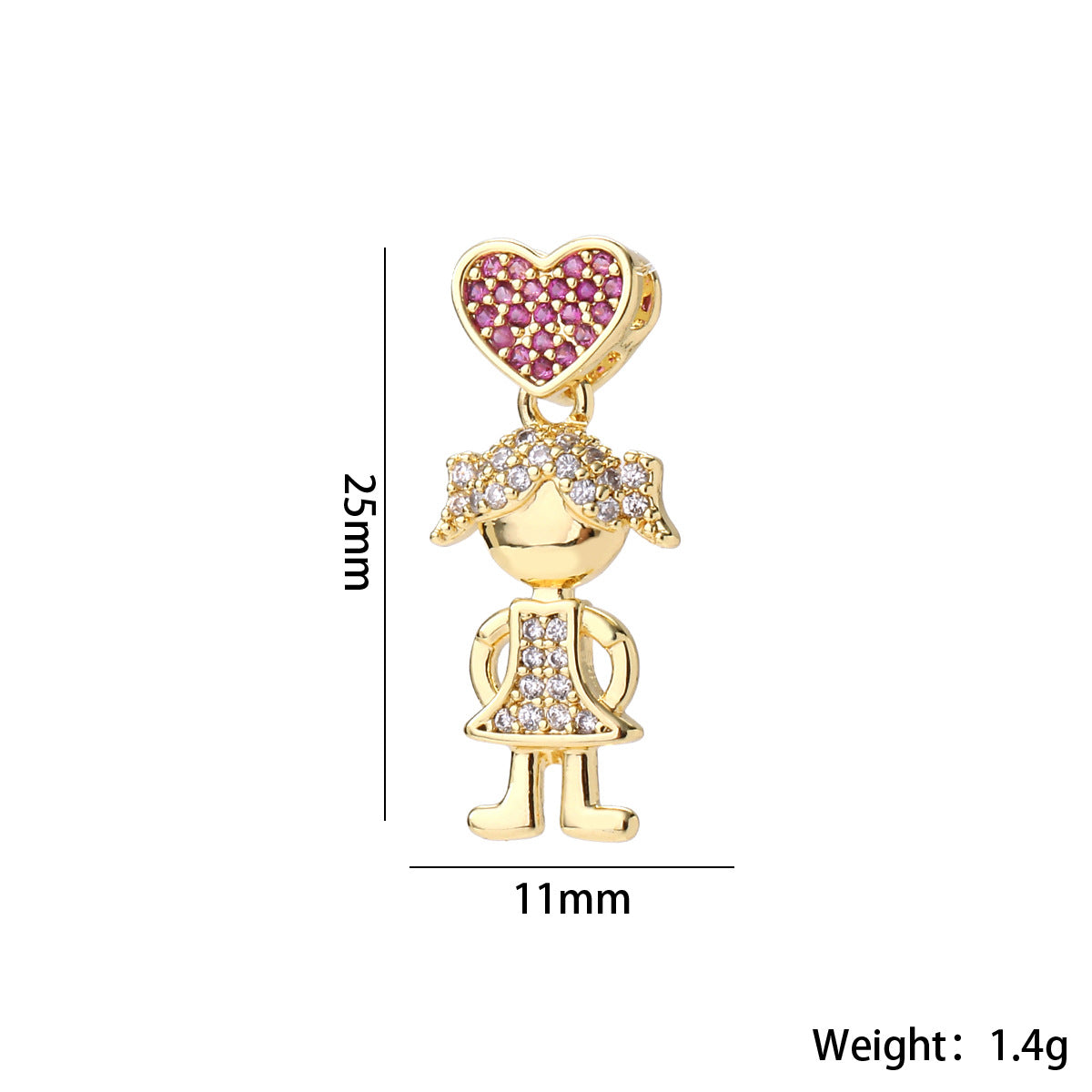 Wholesale Cute Love Heart Girl Pendant Gold Plated Brass Zircon Chic Necklace Accessory For Women