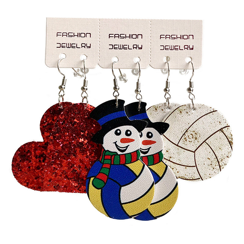 Wholesale 2 Sets Christmas Earrings Set Rugby Snowman PU Leather Earrings Set ACC-ES-HY134