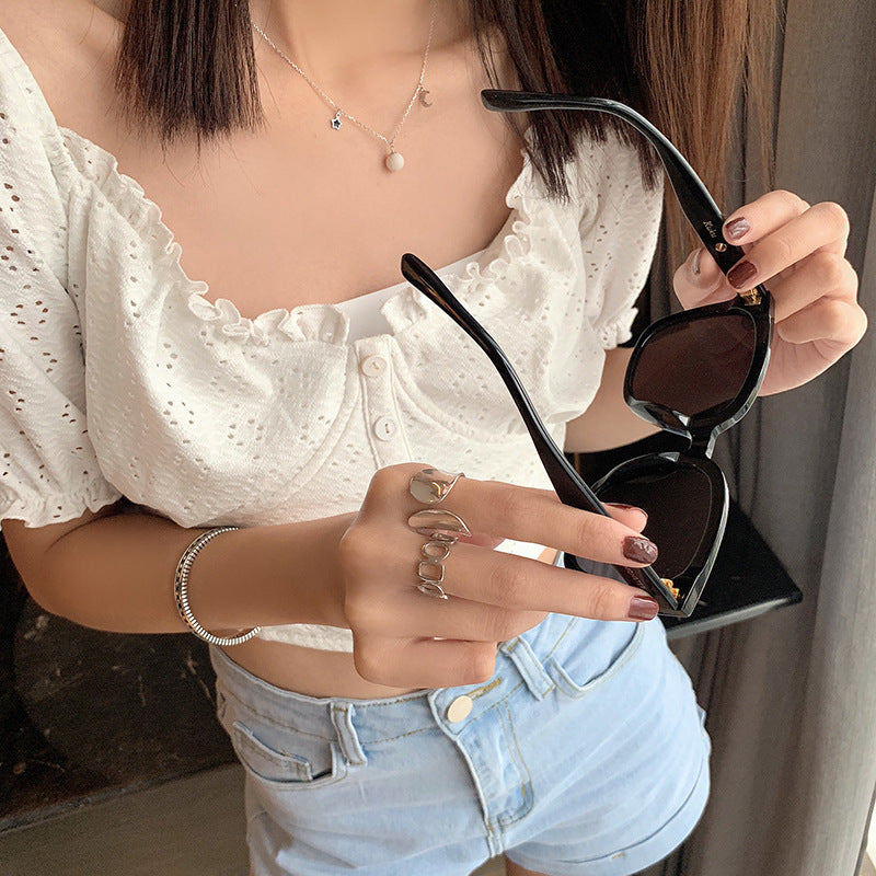 Wholesale Wide glossy geometric ring  all-match hollow square open ring