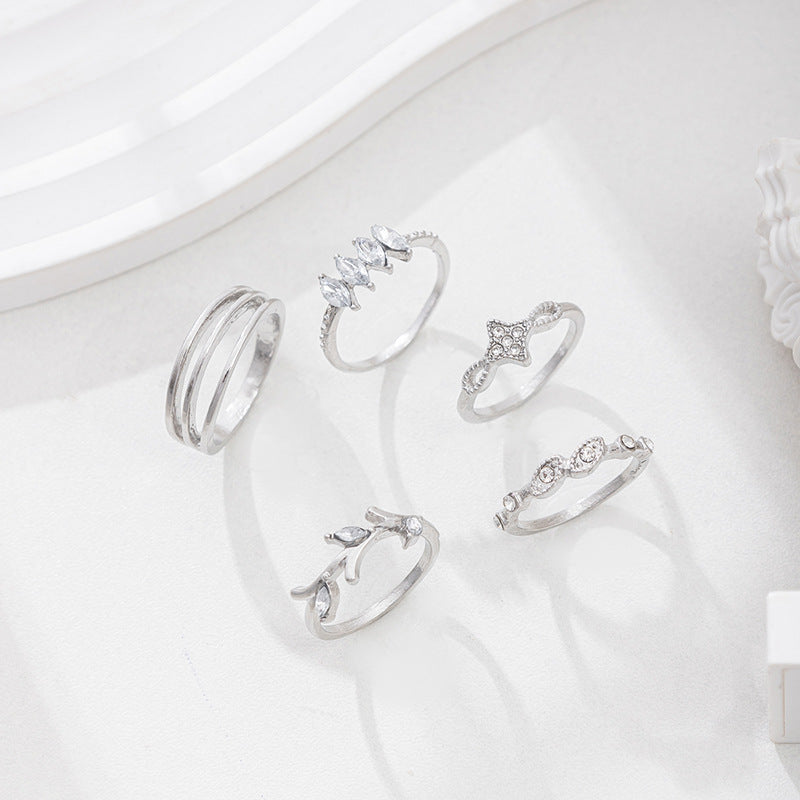 Wholesale alloy diamond stacked ring  irregular leaves ring