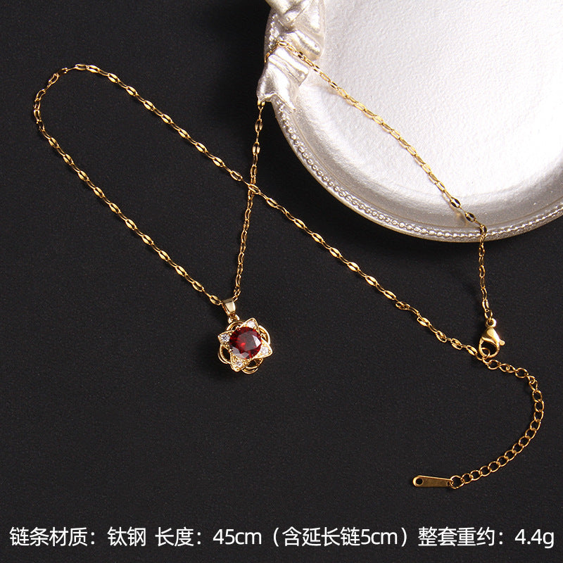 Wholesale Zircon Four Leaf Clover Necklace Care Bear Pendant Titanium Steel Heart Necklace ACC-NE-Rongc014