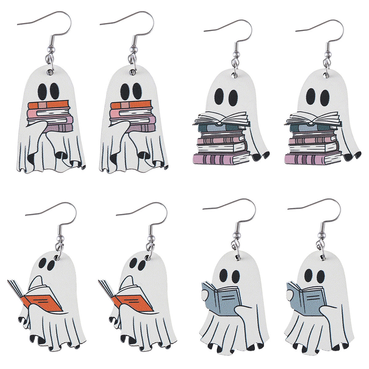 Wholesale Halloween Book Ghost Earrings Wood Earrings Goth Theme Double-sided Earrings ACC-ES-ChuLian036