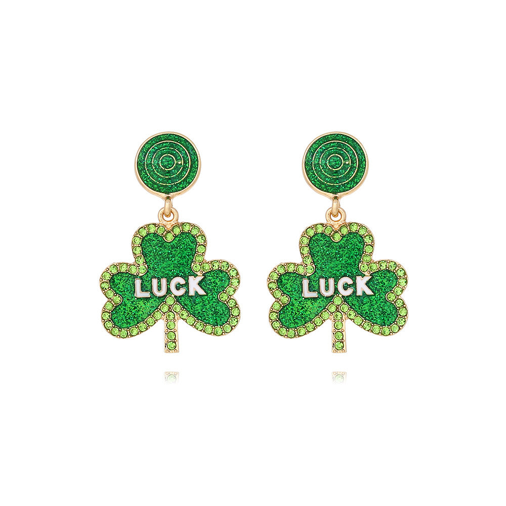 Wholesale St. Patrick's Day Clover Alloy Earrings