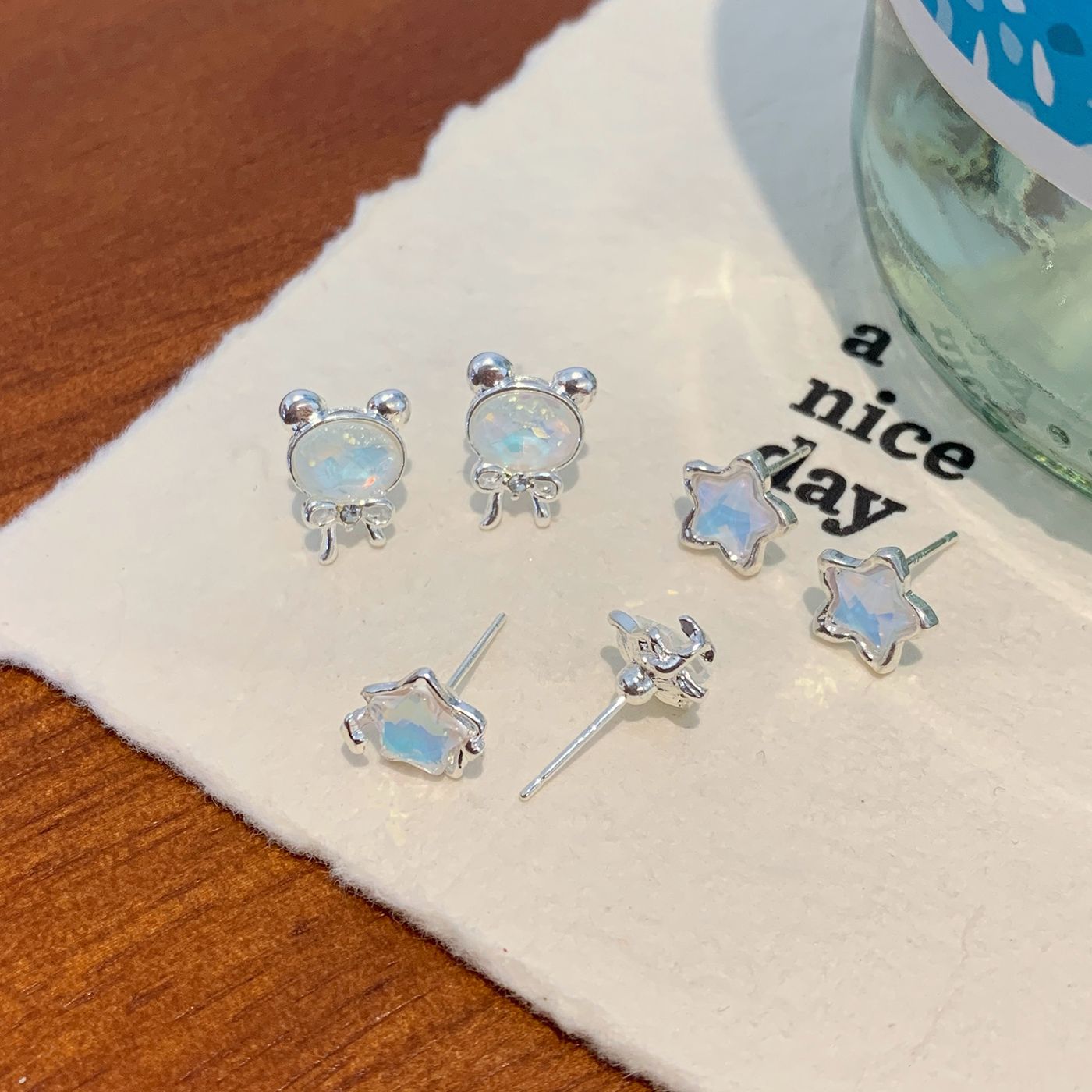 Wholesale Bear Bow Colorful Star Earrings Silver Needle Versatile Earrings