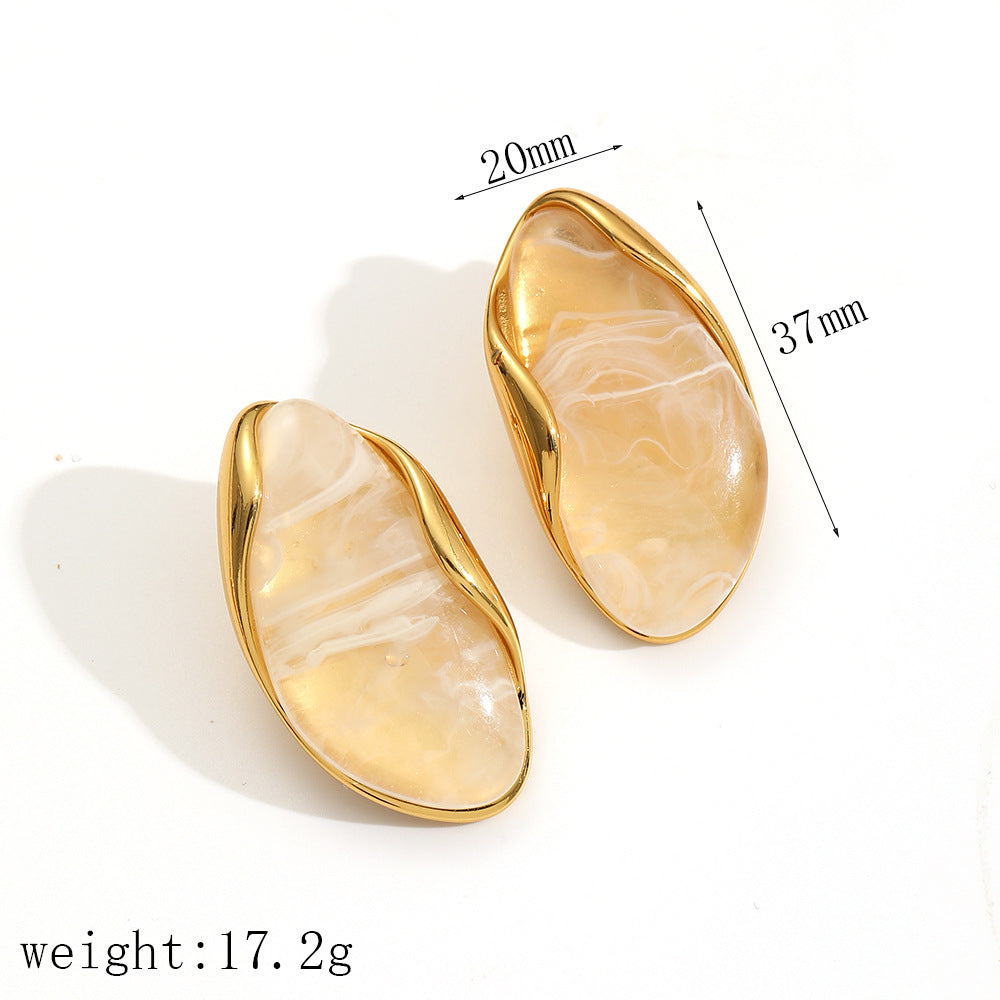 Wholesale Irregular Retro Resin Earrings Gold-Tone Stainless Steel Jewelry Accessory for Resale