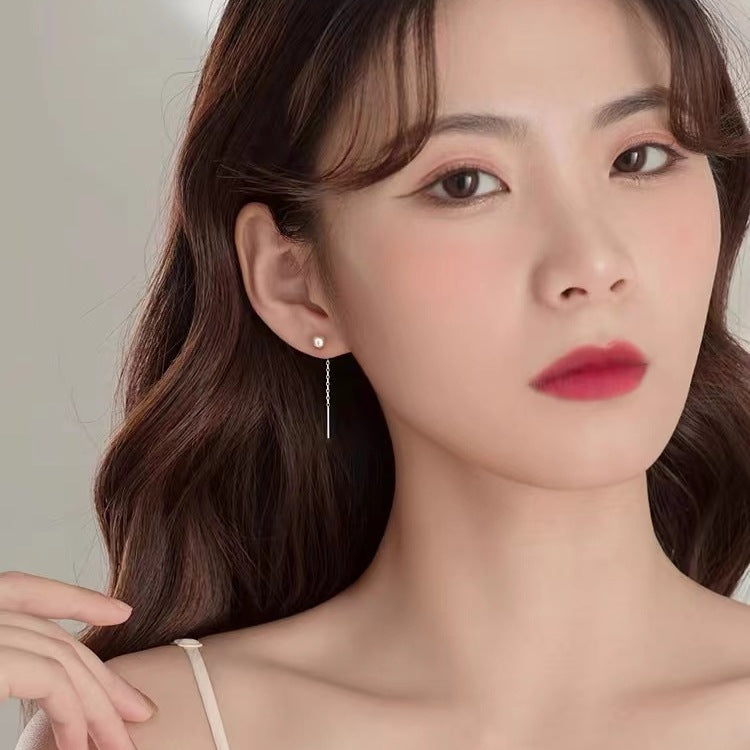 Wholesale 925 sterling silver pin pearl ear wire tassel earrings