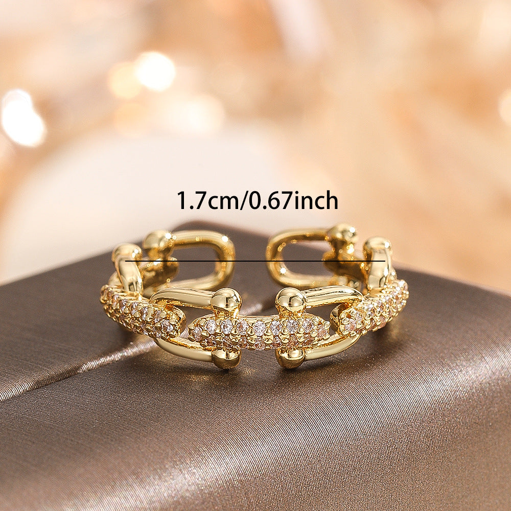 Wholesale Gold Copper Zircon Geometric Chain Ring Fashion Jewelry Gift