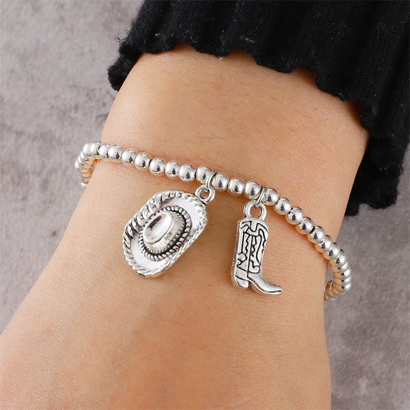 Wholesale  fashion  western Denim theme cowboy hat cowboy boots bracelet