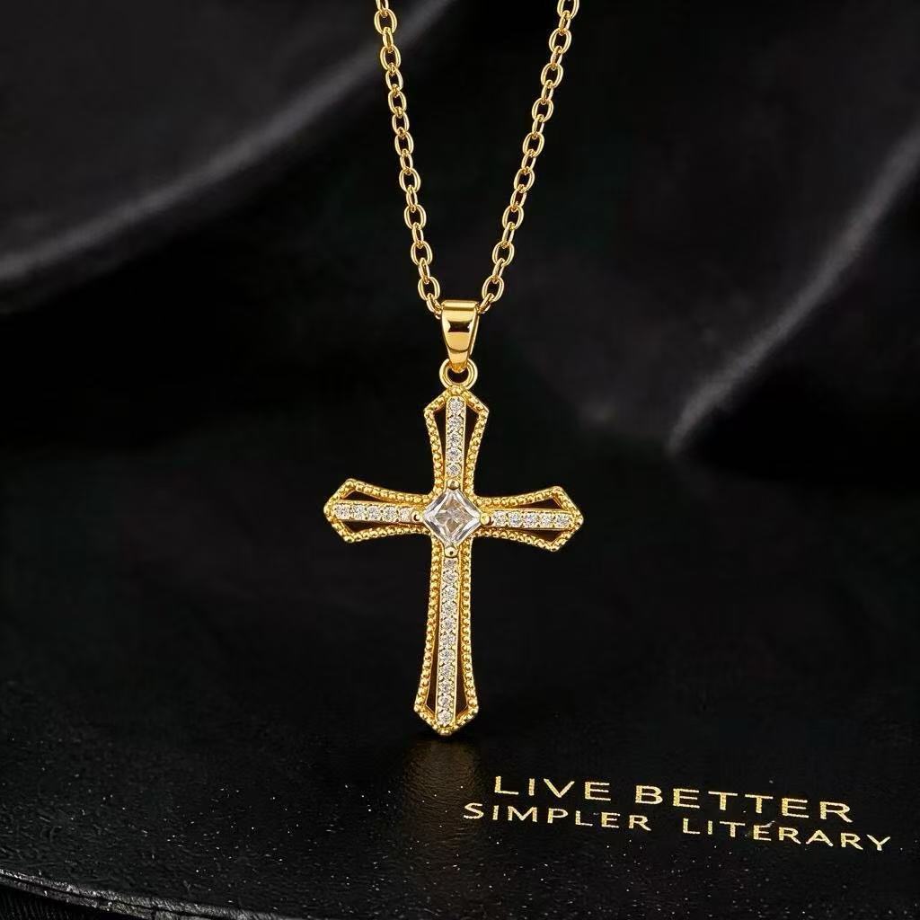 Wholesale Copper Zircon Cross Pendant Necklace Trendy Fashion Jewelry Accessory For Everyday Gift And Boutique Resale