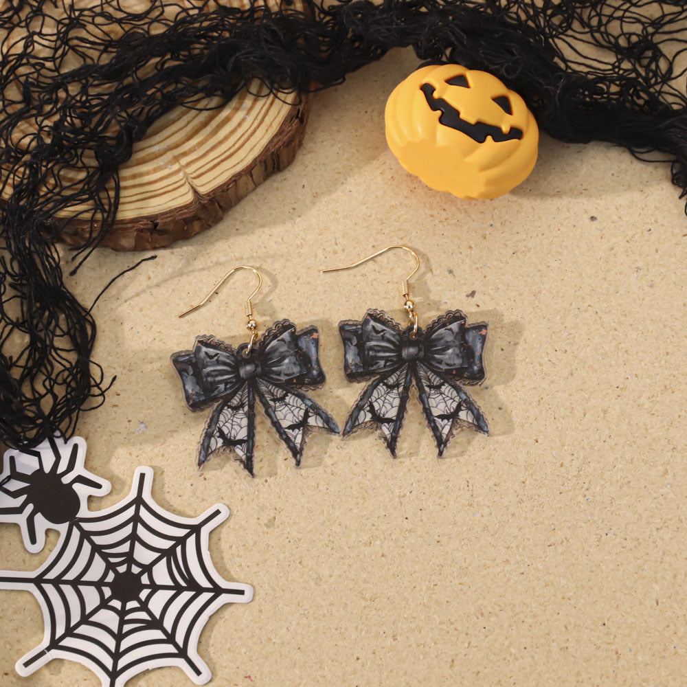 Wholesale Halloween Gothic Acrylic Evil Pumpkin Bow Earrings